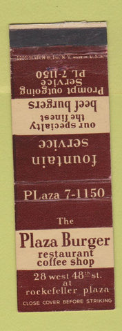 Matchbook Cover - Plaza Burger Restaurant hamburgers New York City
