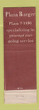 Matchbook Cover - Plaza Burger Restaurant hamburgers New York City