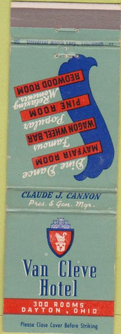 Matchbook Cover - Van Cleve Hotel Dayton OH