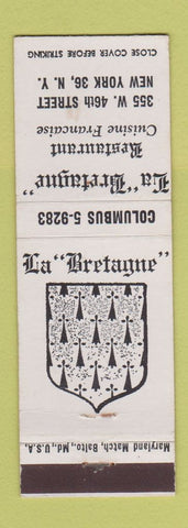 Matchbook Cover - La Bretagne French Restaurant New York City