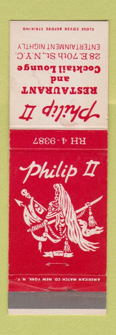 Matchbook Cover - Philip II Restaurant New York City