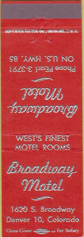 Matchbook Cover - Broadway Motel Denver CO Red
