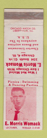 Matchbook Cover - E Morris Womack Charter Limo Bus Chicago IL WEAR