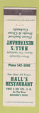 Matchbook Cover - Hall's Restaurant Buzzard's Point Washington DC