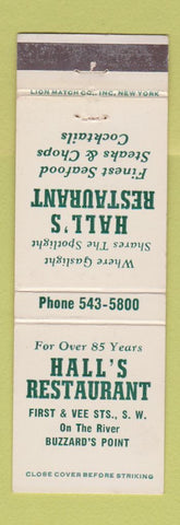 Matchbook Cover - Hall's Restaurant Buzzard's Point Washington DC