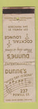 Matchbook Cover - Dunne's Bar San Francisco CA WORN