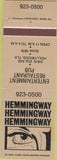 Matchbook Cover - Hemmingway Restaurant Hollywood FL