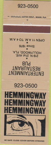 Matchbook Cover - Hemmingway Restaurant Hollywood FL