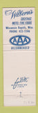 Matchbook Cover - Willbern's Motel Restaurant Wisconsin Rapids WI