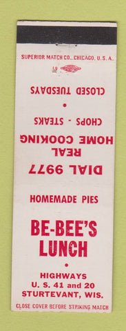 Matchbook Cover - Be Bee's Lunch Sturtevant WI