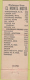 Matchbook Cover - El Monte Hotel Monte Vista CO