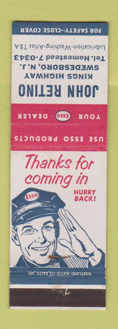 Matchbook Cover - Esso oil gas John Retino Swedesboro NJ