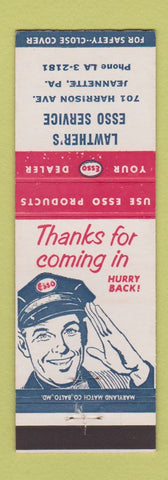 Matchbook Cover - Esso oil gas Lawther's Jeannette PA