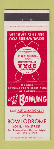 Matchbook Cover - Bowlodrome Bowling BPAA
