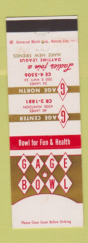 Matchbook Cover - Gate Bowling Topeka KS