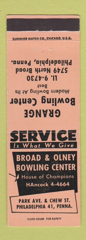 Matchbook Cover - Grange Bowling Center Philadelphia PA