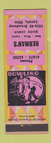 Matchbook Cover - Rebman's Bowling Lorain OH