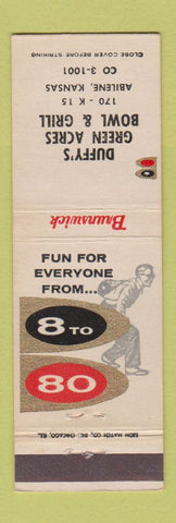 Matchbook Cover - Duffy's Green Acres Bowling Abilene KS Brunswick