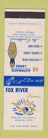 Matchbook Cover - Fox River Lanes Bowling Green Bay WI
