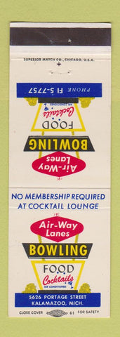 Matchbook Cover - Air Way Lanes Bowling Kalamazoo MI