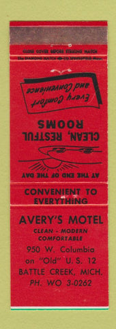 Matchbook Cover - Avery's Motel Battle Creek MI WEAR RED
