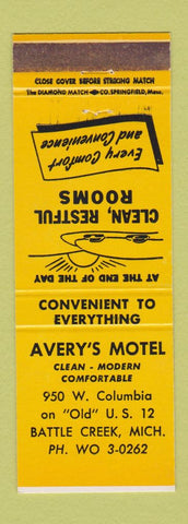 Matchbook Cover - Avery's Motel Battle Creek MI WEAR YELLOW