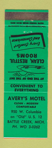 Matchbook Cover - Avery's Motel Battle Creek MI WEAR GREEN
