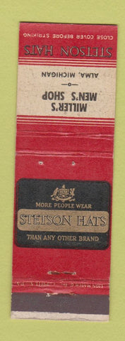 Matchbook Cover - Stetson Men's Hats Miller's Alma MI WORN