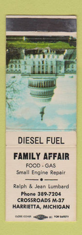 Matchbook Cover - Family Affair oil gas restaurant Harrietta MI
