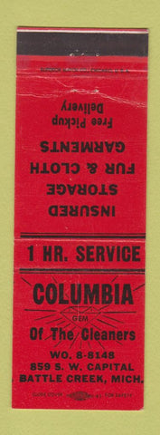Matchbook Cover - Columbia Cleaners Battle Creek MI RED WEAR