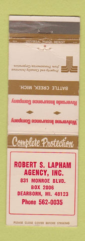 Matchbook Cover - Robert Lapham Insurance Dearborn MI WEAR