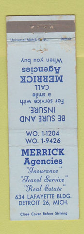 Matchbook Cover - Merrick Insurance Detroit MI WEAR