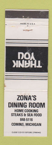 Matchbook Cover - Zona's Dining Room Comins MI WORN