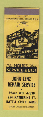 Matchbook Cover - John Lenz Auto Repair Battle Creek MI WEAR