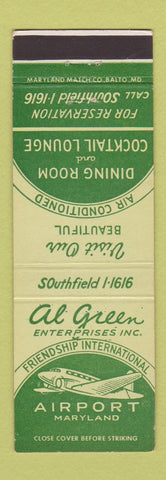 Matchbook Cover - Al green Airport Restaurant Baltimore? MD