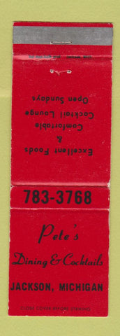 Matchbook Cover - Pete's Restaurant Jackson MI WEAR