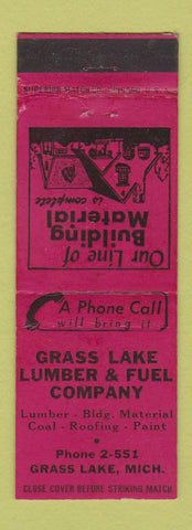 Matchbook Cover - Grass Lake Lumber Fuel Grass Lake MI coal