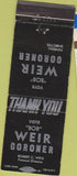 Matchbook Cover - Bob Wier Coroner funeral director