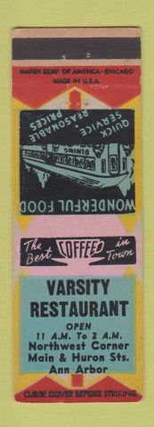 Matchbook Cover - Varsity Restaurant Ann Arbor MI