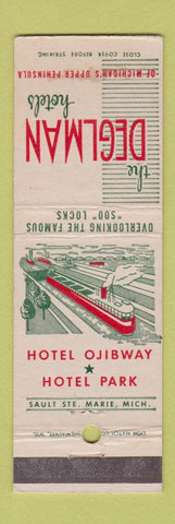 Matchbook Cover - Deglman Hotel Saulte Ste Marie MI Ojibway Park WEAR