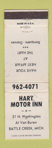 Matchbook Cover - Hart Motor Inn Battle Creek MI WORN