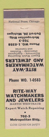 Matchbook Cover - Rite Way Watches Jewelry Detroit MI WORN