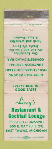 Matchbook Cover - Lixey's Restaurant East Tawas MI WORN