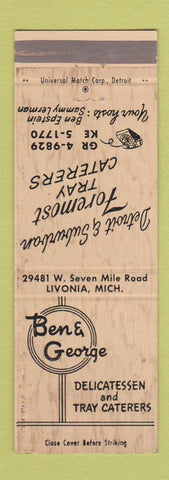 Matchbook Cover - Ben & George Deli Livonia MI Vienna Sausage