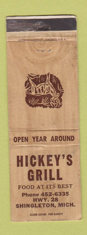 Matchbook Cover - Hickey's Grill Shingleton MI WORN
