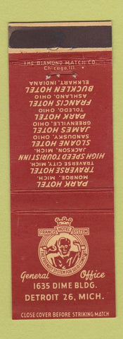 Matchbook Cover - Francis Hotel System Detroit MI