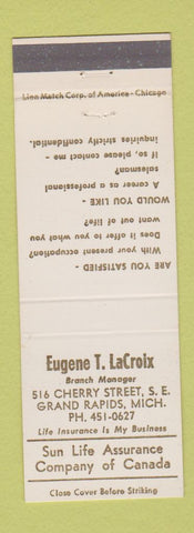 Matchbook Cover - Eugene LaCroix Insurance Sun Life Grand Rapids MI