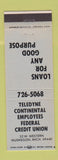 Matchbook Cover - Teledyne Continental Credit Union Muskegon MI