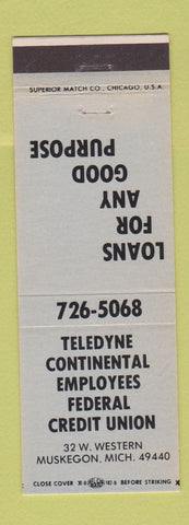 Matchbook Cover - Teledyne Continental Credit Union Muskegon MI