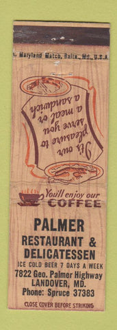 Matchbook Cover - Palmer Restaurant Deli Landover MD WEAR